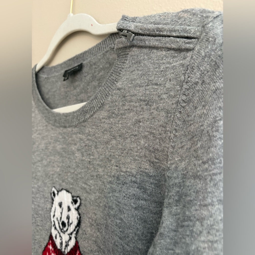 Talbots Polar Bear Sweater Soft Lightweight Cozy Gray Red Lambswool Size Small - Picture 4 of 8